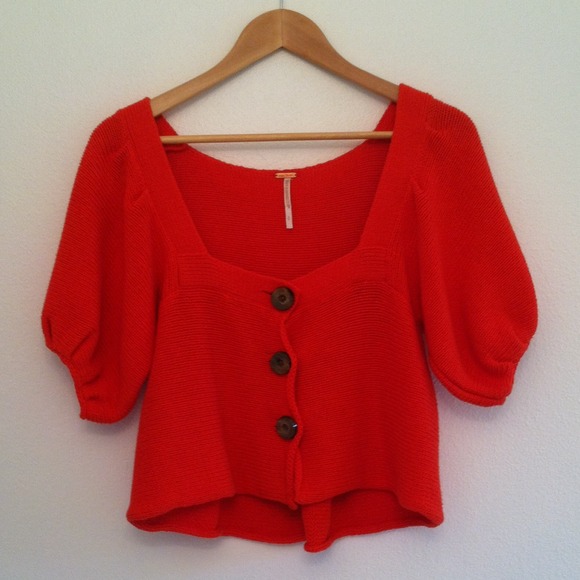 Free people red orange knit cropped sweater