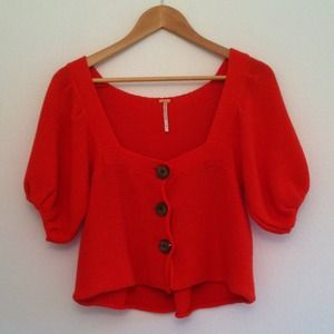 Free people red orange knit cropped sweater