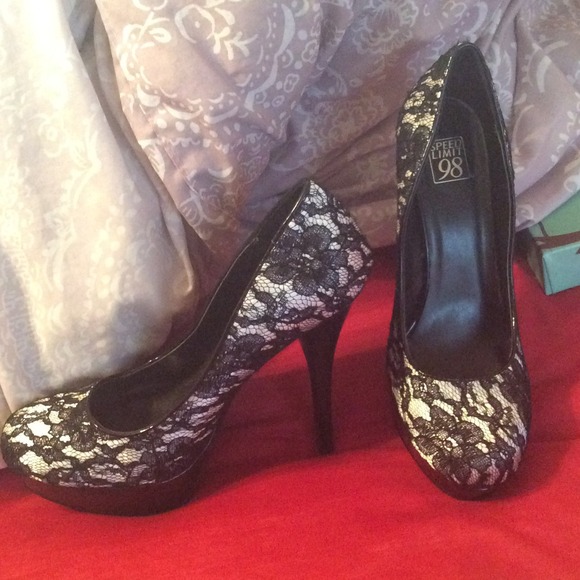 Black lace heels