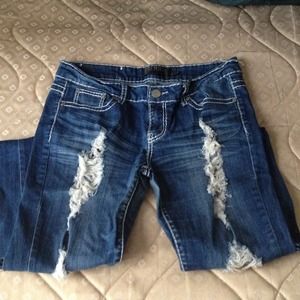 Premiere denim pants with cheetah like cross