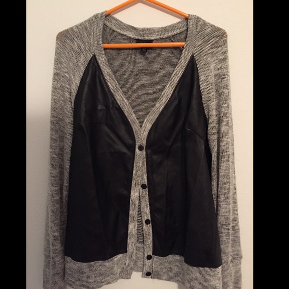 Faux leather panel cardigan