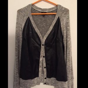 Faux leather panel cardigan