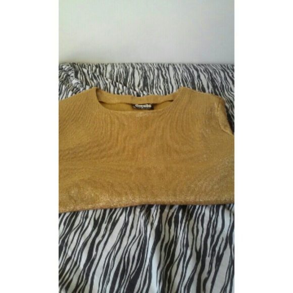 Gold shimmery shirt.