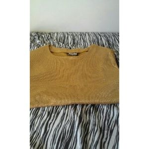 Gold shimmery shirt.