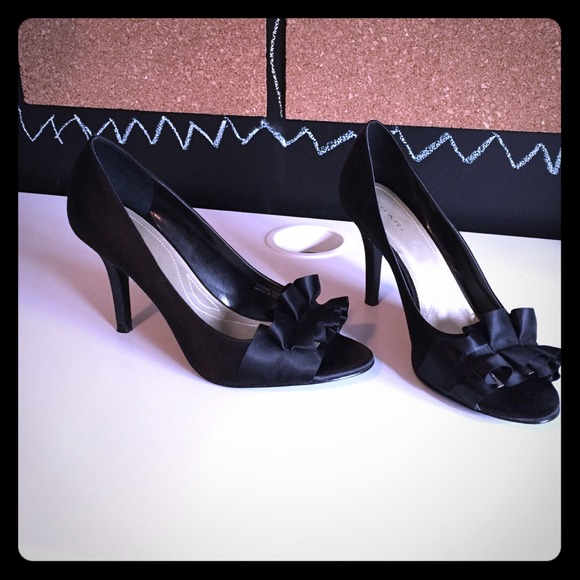 Black satin heels