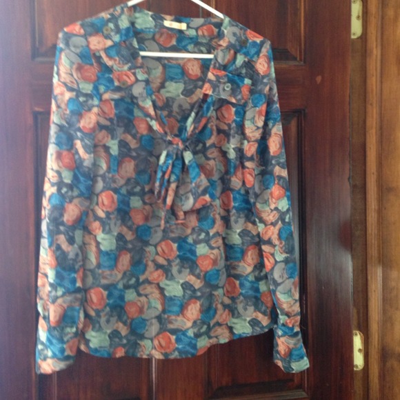 Sheer floral tie-neck blouse