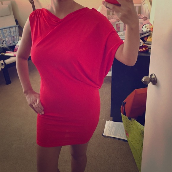 Bebe Red one dolman sleeve dress