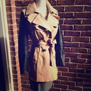 Sold - Express Leather Sleeve trench coat XS