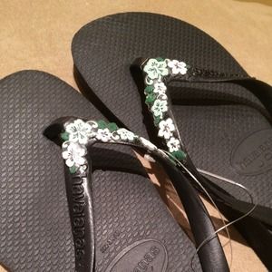HAVAIANAS JOY FLOWERS w/wedge FLIP FLOPS - BLACK