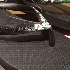 HAVAIANAS JOY FLOWERS w/wedge FLIP FLOPS - BLACK