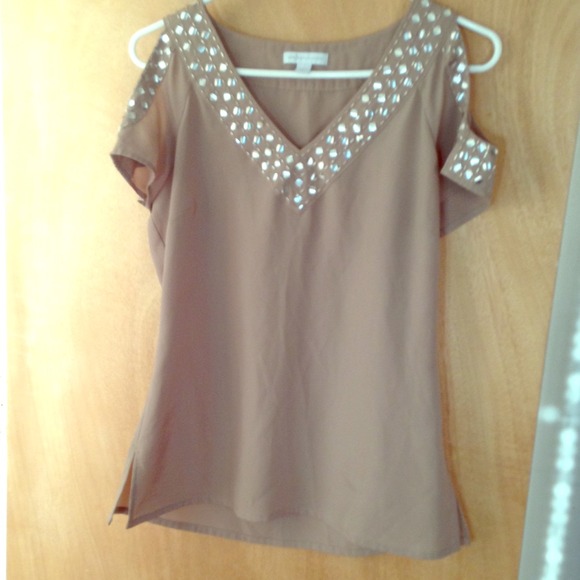 Tan cold shoulder top