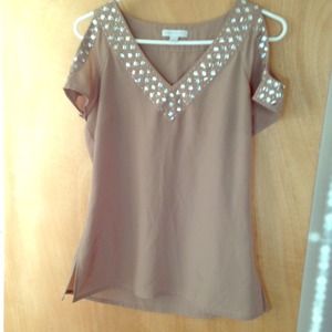 Tan cold shoulder top