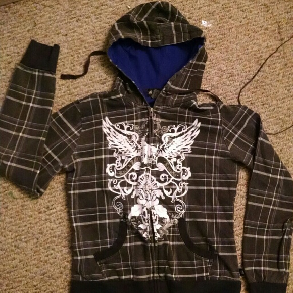 Black/gray zip up hooded jacket