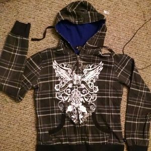 Black/gray zip up hooded jacket