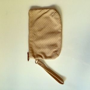 AE Tan and White Polka Dot Wristlet