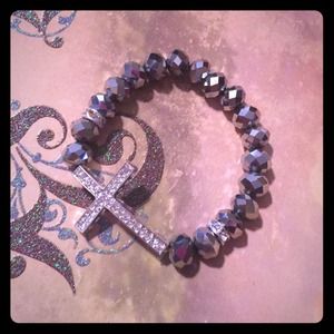 New gunmetal rhinestone cross bracelet
