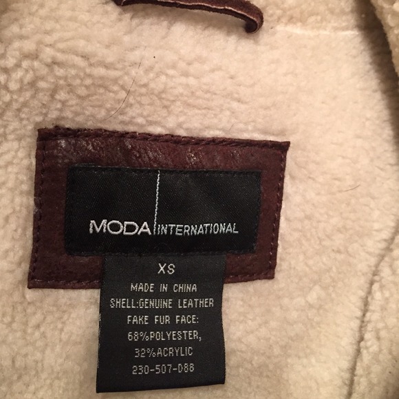 Brown Leather Bomber Jacket XS - Picture 3 of 4