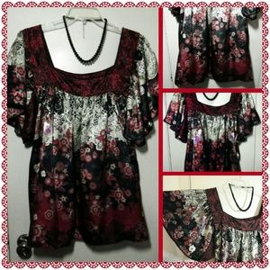 Asian Style Floral Blouse