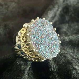 Pink Dawn Drusy and Sapphire Ring