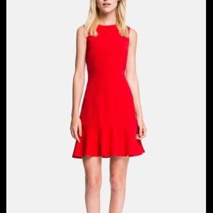 1. State drop waist, fit and flare red dress.