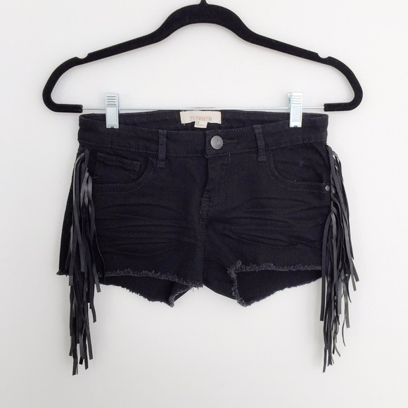 Forever 21 black denim leather fringe shorts