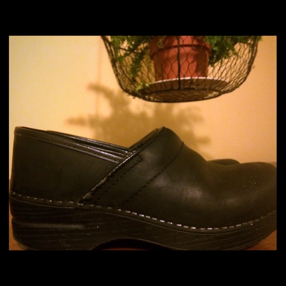Black Oiled Leather Dansko Clogs