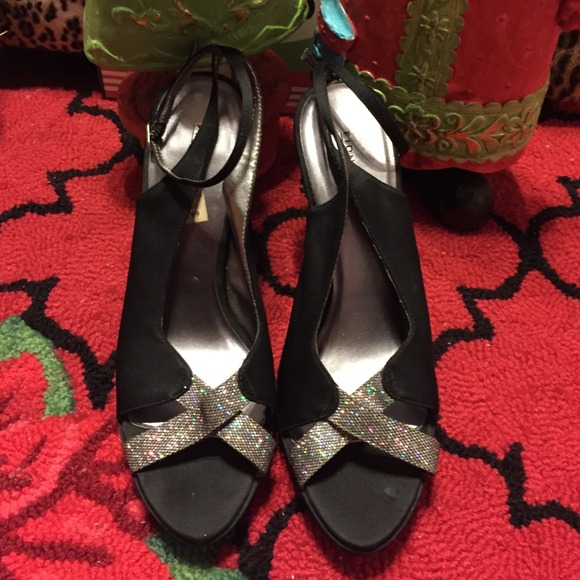 Black open heels with bling in toe