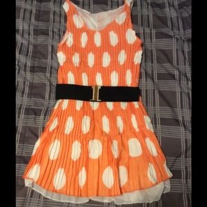 Orange/White Dots Sundress with Belt