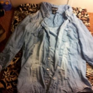 Denim 3/4 sleeve button up