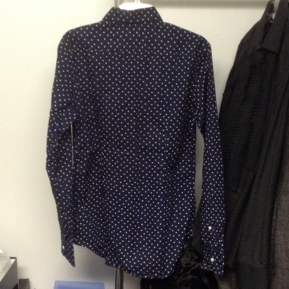 Men's navy polka dot dress shirt. - Picture 3 of 3