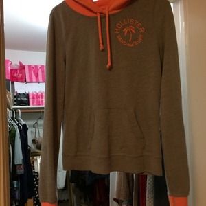 Light gray and neon orange Hollister hoodie