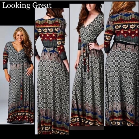 🌺️HP 11/7🌺BOHEMIAN BLACK FAUX WRAP  MAXI - Picture 2 of 3