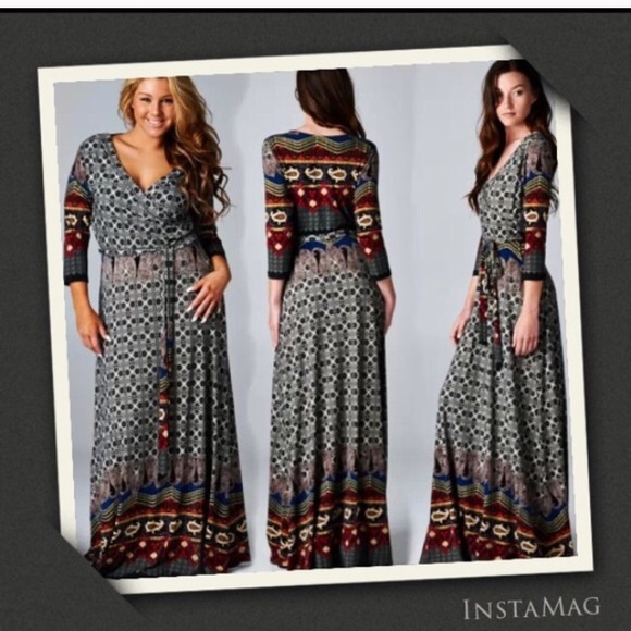 🌺️HP 11/7🌺BOHEMIAN BLACK FAUX WRAP  MAXI - Picture 3 of 3