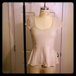 Anthro ivory & gray peplum top