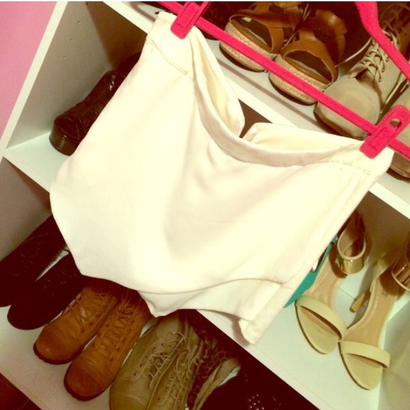 White medium asymmetrical shorts for @roebairo