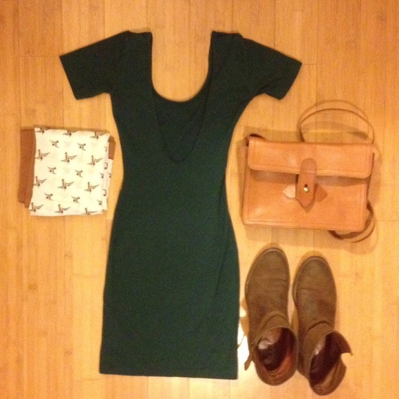 Dark Green American Apparel Double U-Neck Dress