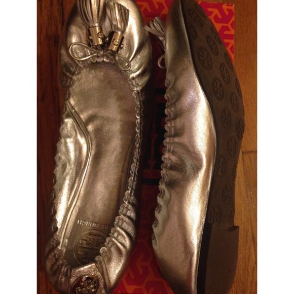 Tory Burch silver ballet flats