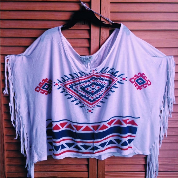 Forever 21 Tops - Tribal Print Fringed Crop Top
