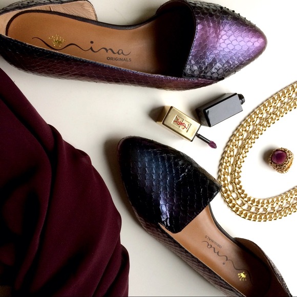 Nina Originals Shoes - Purple Snake Embossed Cutout Loafers