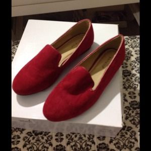 Red loafers flats from bamboo