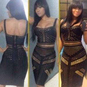 Black two piece bandage dress