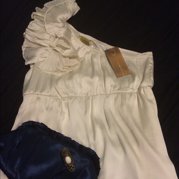 Silky 1 shoulder ruffle empire waist New Years top