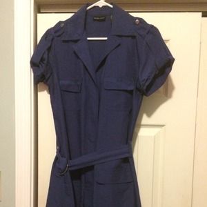 Navy blue zip shirt dress w pockets & belt