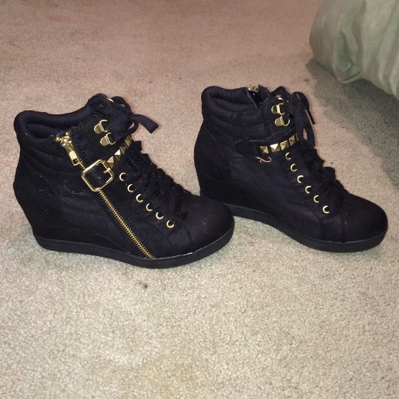 Never worn black & gold sneaker wedges