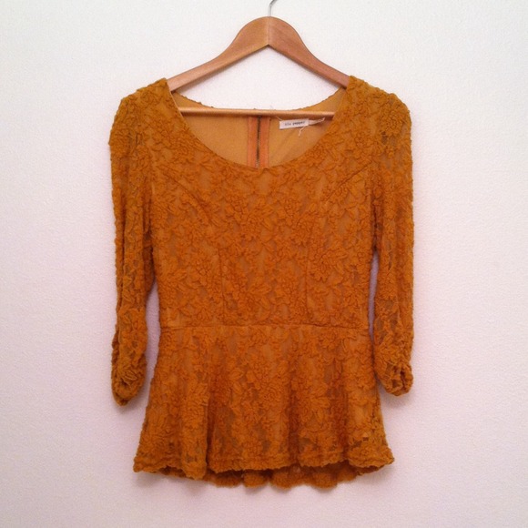 Mustard lace peplum top