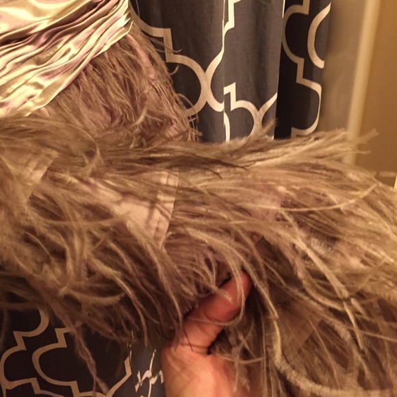 SOLD Jovani 12 Champaign Feather Dress - Picture 3 of 4