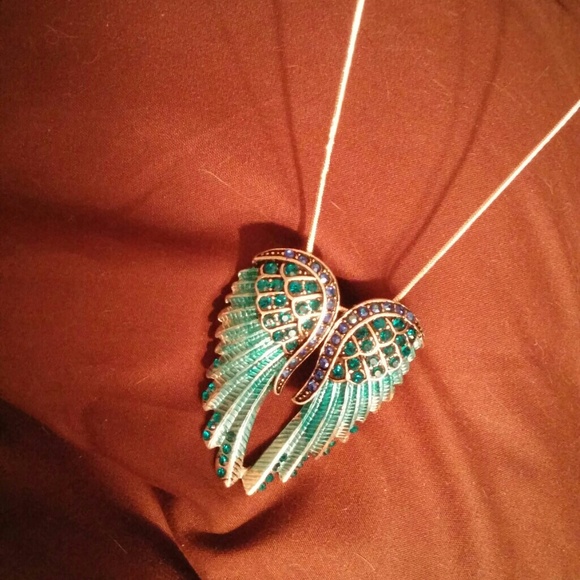 Amazing Teal Blue Angel Wings Pendant/Brooch