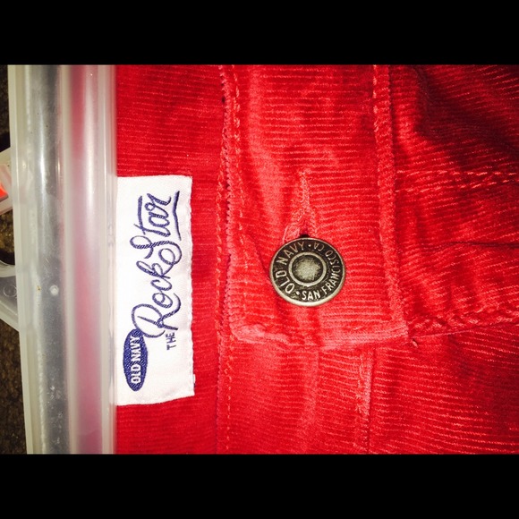 Red corduroy straight leg skinny jeans - Picture 3 of 3