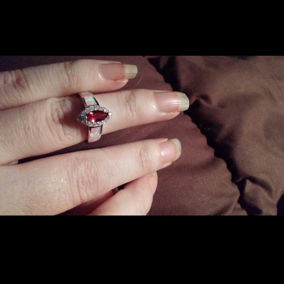 Sterling silver lab created Pink Opal Ring