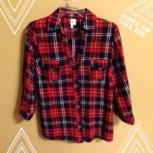 Red Plaid Button-Up Shirt
